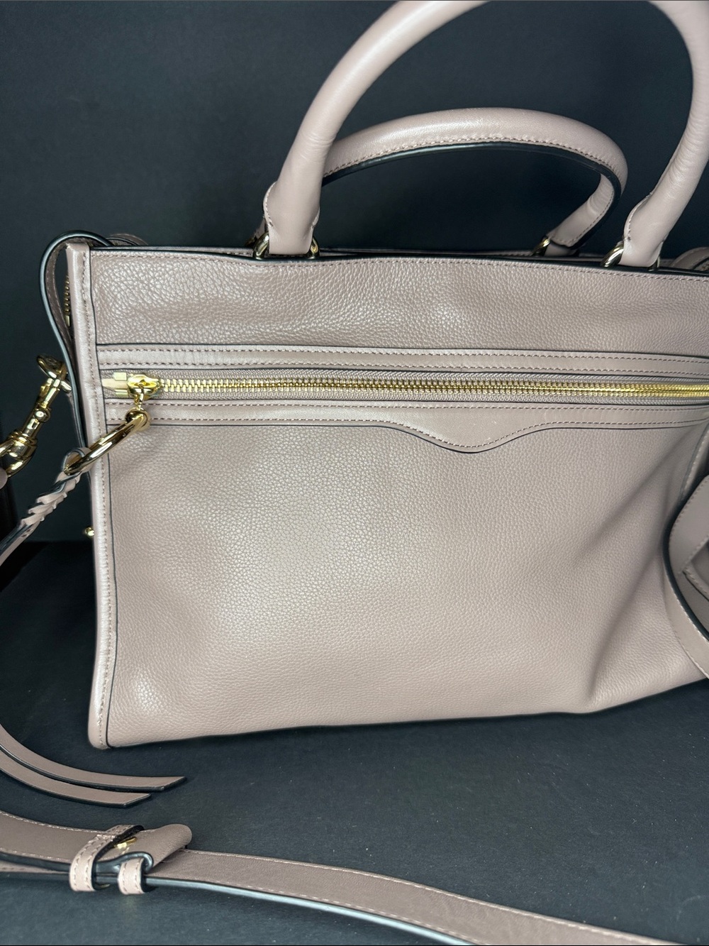 Rebecca Minkoff Taupe Brown Leather Satchel with Gold Hardware